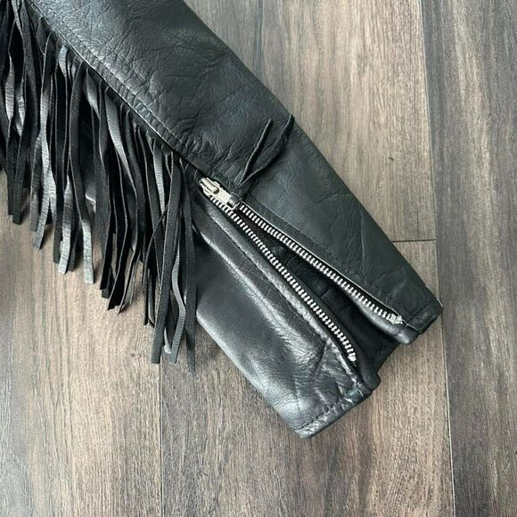 Vintage Leather Fringe Motorcycle Jacket Zip Up Collared Pinup Greaser Sz Medium - Picture 5 of 7
